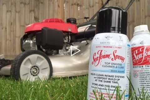 Adding Sea Foam to lawn mower fuel + intake cleaning with Sea Foam Spray