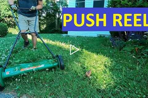 Push Reel Mower, How to Mow Long Grass: High Mowing Height, Dry Grass, Three Passes