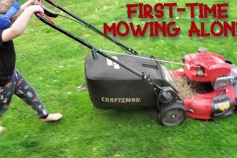 Lawn Mowers for Kids | Learning Yard Work with Kids | First time mowing the lawn alone!