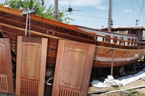 Building designer doors with scrap wood and a router for our wooden boat — Sailing Yabá 126