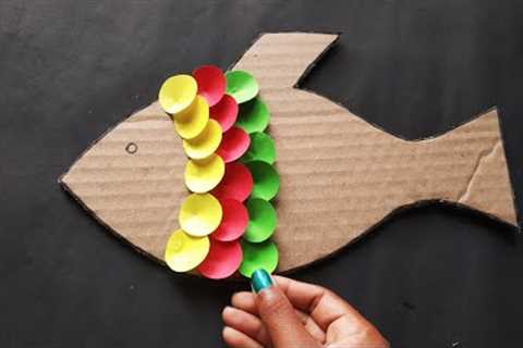 Diy fish wall hanging craft ideas using colour paper and cardboard